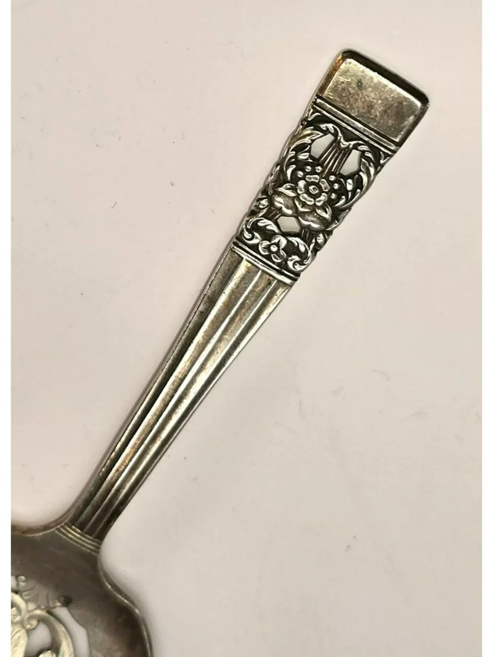 Vintage Silver Plate Pierced Serving Spoon Floral Community.CM2274